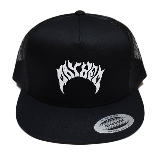 『MAYHEM』 Flat visor TRUCKER CAP / BLACK×WHITE
