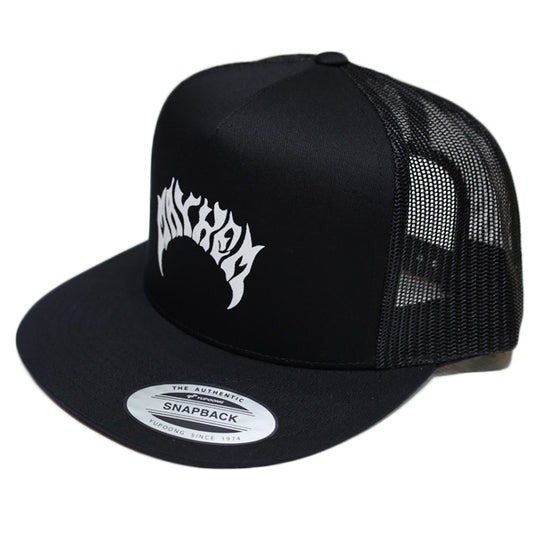 『MAYHEM』 Flat visor TRUCKER CAP / BLACK×WHITE