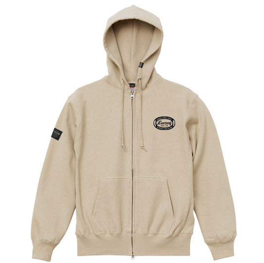 12oz Double Zip Hoodie [GOOD VIBES] (Fleece Lined) SAND BEIGE / XL