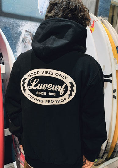 Original 12oz Double Zip Hoodie [GOOD VIBES] (Fleece Lined) BLACK