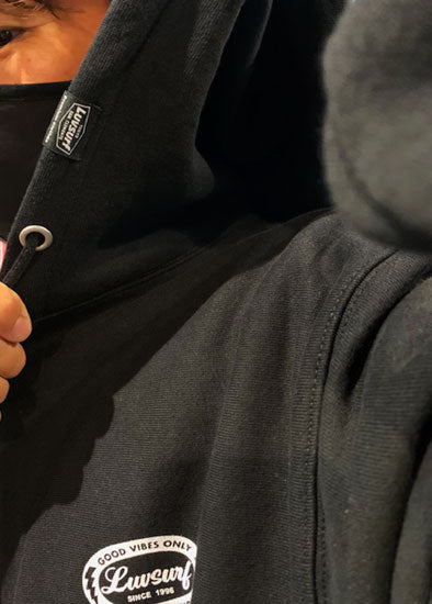 Original 12oz Double Zip Hoodie [GOOD VIBES] (Fleece Lined) BLACK