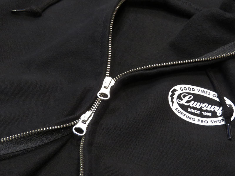 Original 12oz Double Zip Hoodie [GOOD VIBES] (Fleece Lined) BLACK