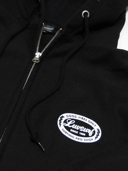 Original 12oz Double Zip Hoodie [GOOD VIBES] (Fleece Lined) BLACK