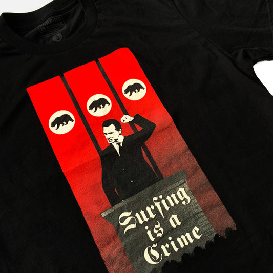 50% off sale! "SURFING IS A CRIME" T-shirt BLACK / M size