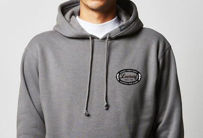 Back Print Pullover Hoodie (Fleece Lined) [GOOD VIBES] CEMENT / Size L