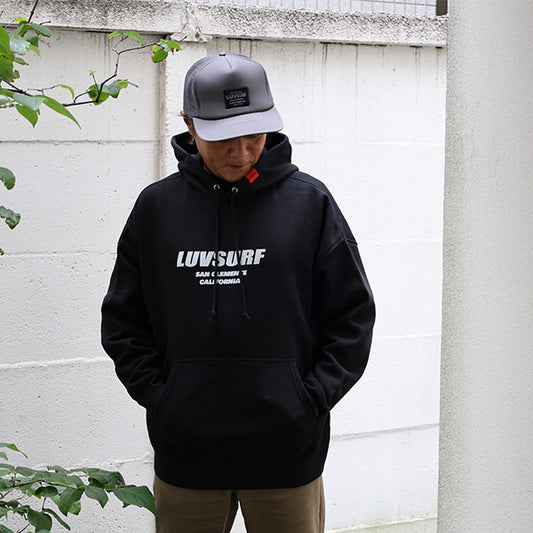 『Luvsurf』10oz big silhouette sweat pullover parka [SUB WAY] BLACK (fleece lining)
